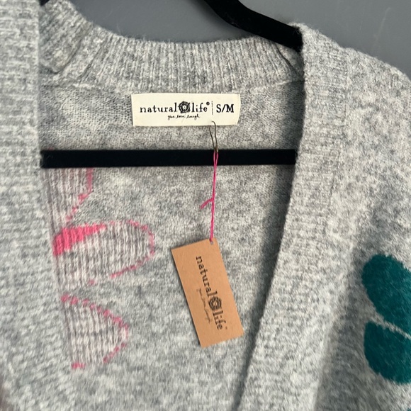 New Natural Life Lexie Intarsia Size S/M Oversized Flower Power Cardigan Sweater - Picture 4 of 6